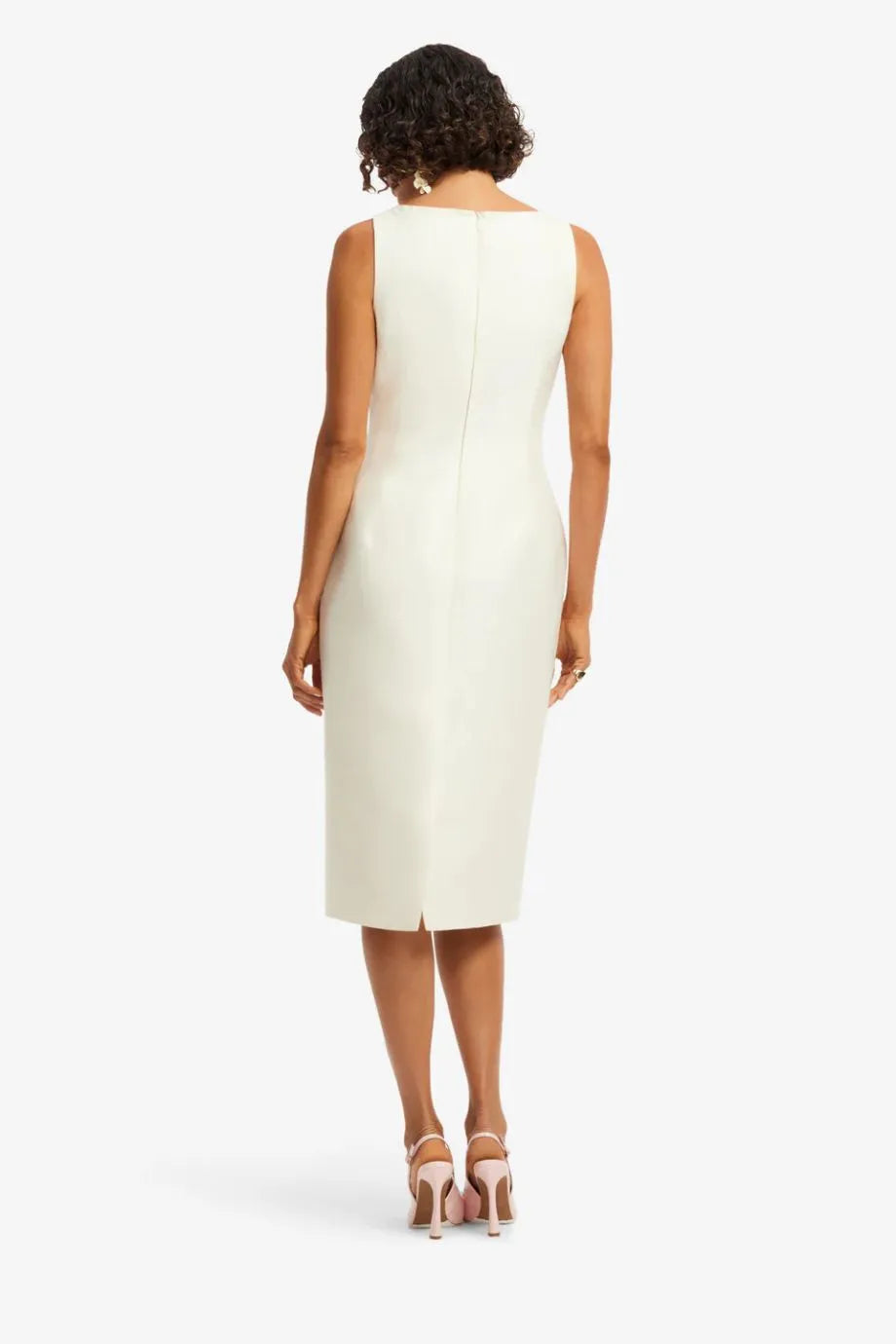 Eleanor Floral Embellished Sleeveless Silk Midi Dress in White